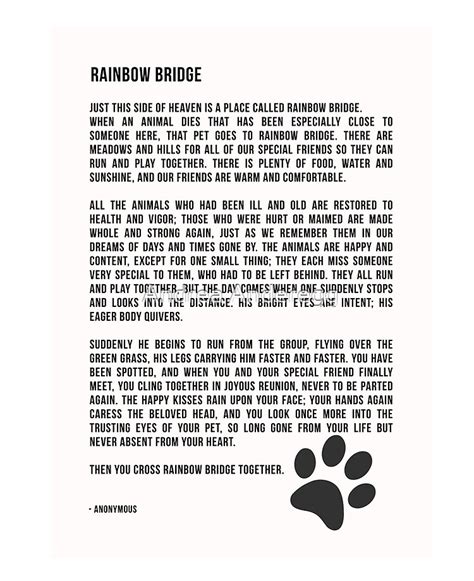 Rainbow Bridge Poem Printable 5x7