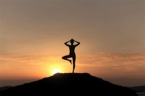 Premium AI Image | A woman doing yoga on a hill at sunset