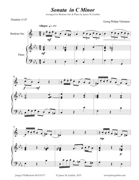 Telemann Sonata In G Major For Baritone Sax Piano Arr James M