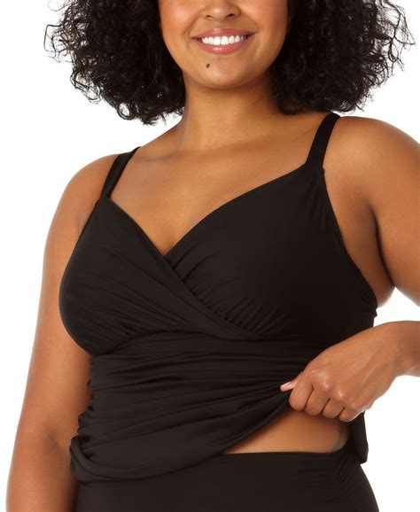 Anne Cole Plus Size Surplice Shirred Tankini Top And Reviews Swimsuits And Cover Ups Plus Sizes