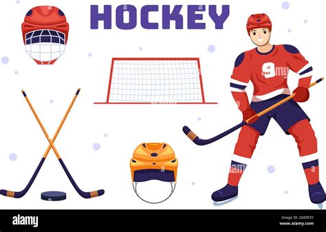 Ice Hockey Player Sport With Helmet Stick Puck And Skates In Ice