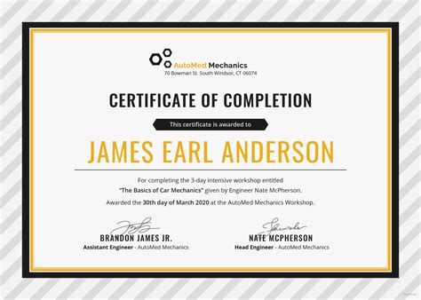 Free Car Workshop Experience Certificate Template In Adobe Photoshop