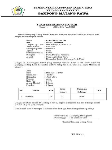 Surat Keterangan Mandah Pdf