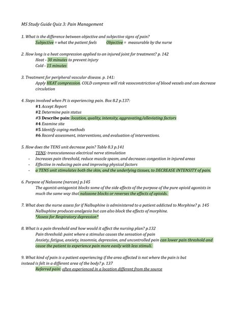 Ms Quiz 3 Study Guide Med Surg I Quiz 3 Ms Study Guide Quiz 3 Pain