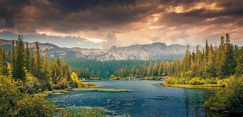 Landscape Mountains Hills Forest Canada Tranquil River Lake Sky