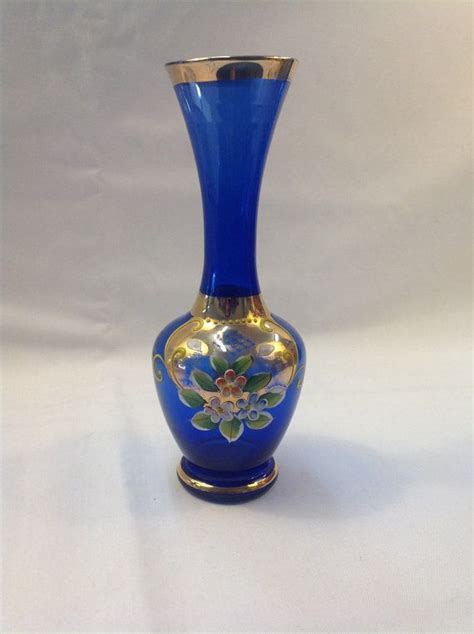 Vintage Cobalt Blue Hand Painted Gold Trim Bud Vase Etsy Gold Trim