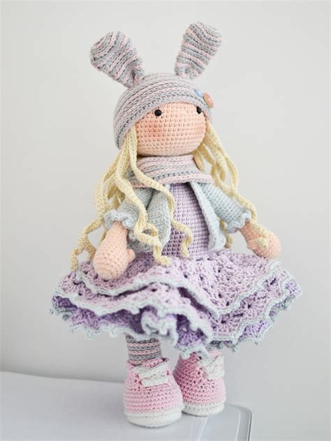 Easter Bunny Rabbit Crochet Tilda Doll In Bunny Hat And Lush Dress