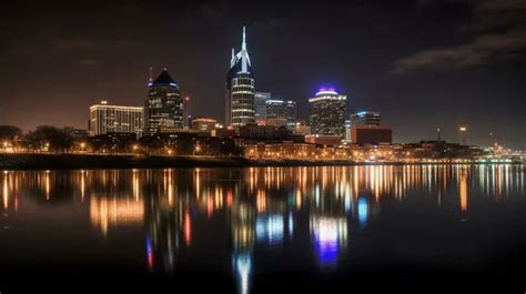 Nashville Skyline Reflected On The Water Background Beautiful Picture