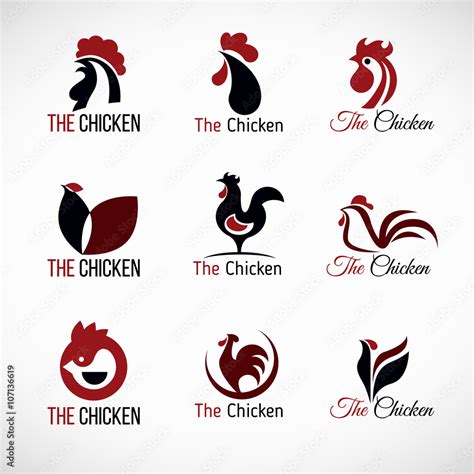 Black Red And Brown Chicken Logo Vector Set Design Stock Vector Adobe