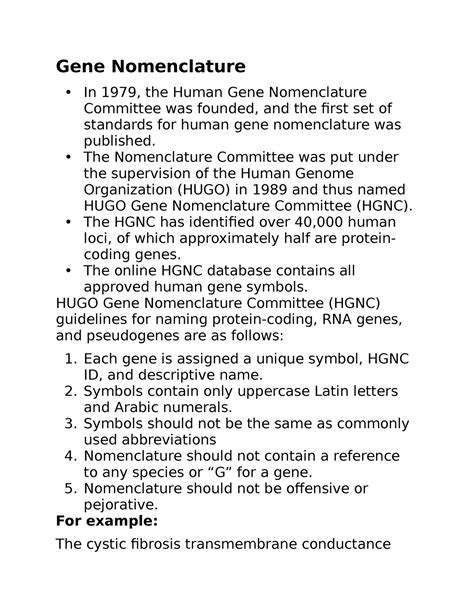 Bio 8 Notes Gene Nomenclature In 1979 The Human Gene Nomenclature