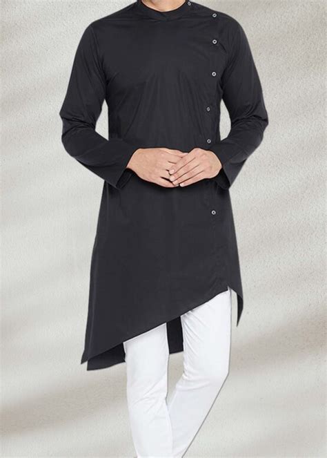 Solid Men S Black Kurta Shameel Khan