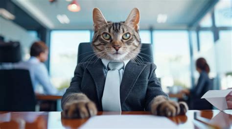 cat in business suit, cat at office desk, professional cat, humorous ...