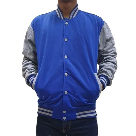 Jual Jaket Baseball Polos Varsity Biru List Abu Keren Murah Pria Wanita