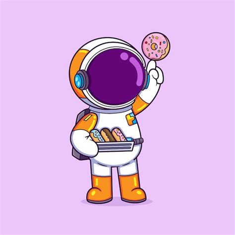 O astronauta está comprando muitos donuts e brincando eles Vetor