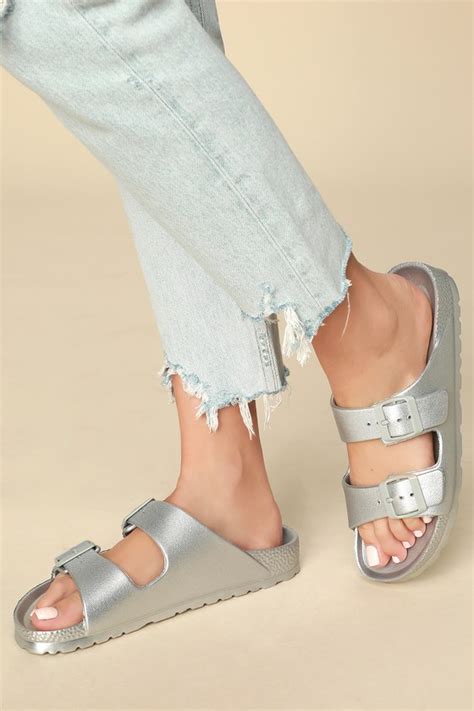 Cute Silver Sandals Slide Sandals Buckled Sandals Sandals