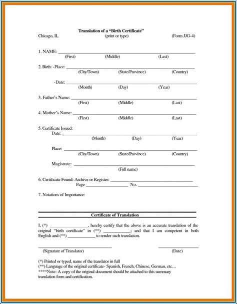 Birth Certificate Translation Template Uscis