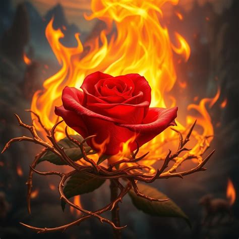 enchanting fantasy rose surrounded  fire