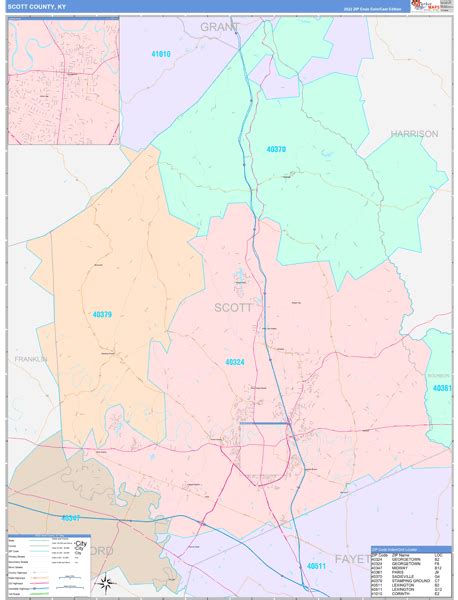 Scott County, KY Wall Map Color Cast Style by MarketMAPS - MapSales