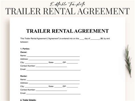 Trailer Rental Agreement Template Pdf & Word - Printable Dump Trailer