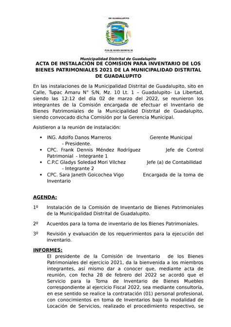 Acta Instalación Comision Inv 2021 Municipalidad Distrital de