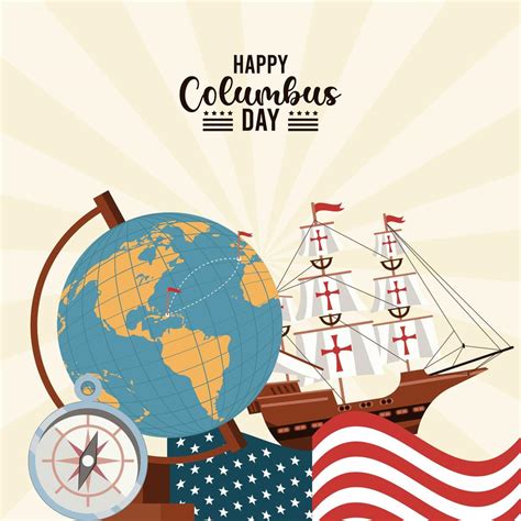 happy columbus day celebration with set icons poster 2503210 Vector Art ...