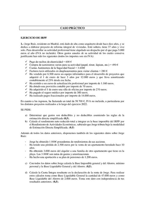 Caso Práctico Resuelto Irpf Is Iva Caso PrÁctico Ejercicio De Irpf