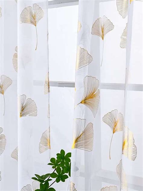 Metallic Ginkgo Biloba Pattern Single Panel Sheer Curtain Shein Asia