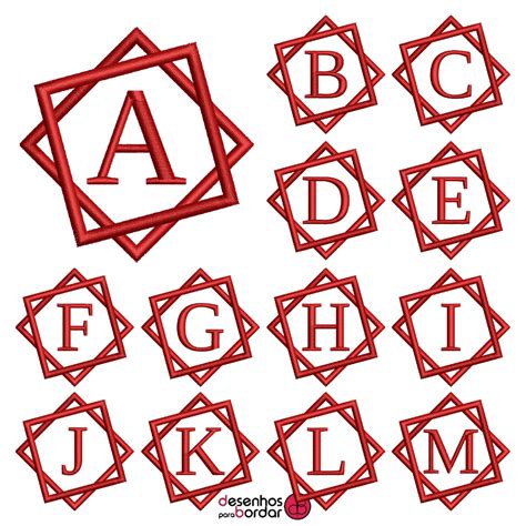 Matriz de Bordado Alfabeto Monograma Moldura Geométrica Dupla