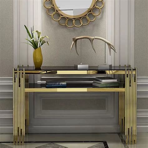 Console de luxe pour couloir doré Table en acier inoxydable pour salon