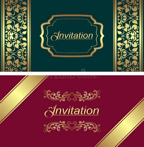 Invitation Card Design With Golden Borders Stock Vector