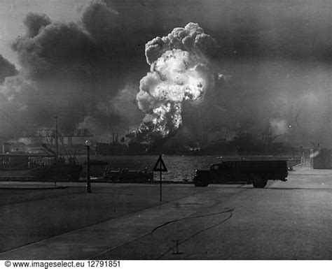 World War Ii Pearl Harbor The Uss Shaw In Flames Following The