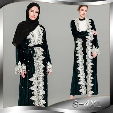 Buy Muslim Velvet Abaya Lace Maxi Dress Beading