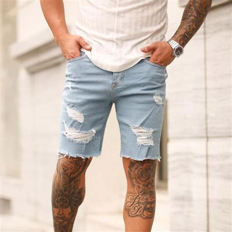 Mannen Ripped Korte Jeans Katoen Shorts Ademend De Vicedeal