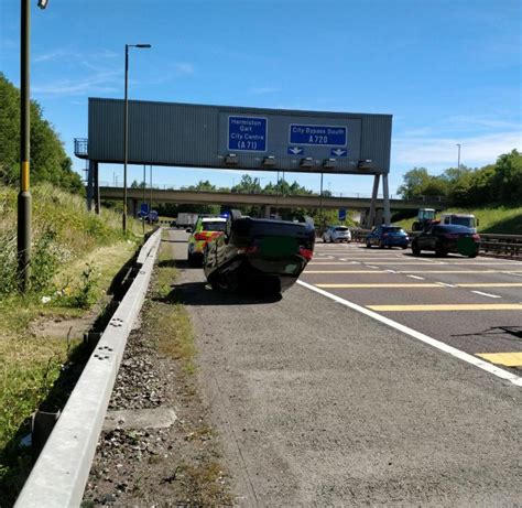 Car Left On Roof After M8 Smash Causes Traffic Chaos Near Hermiston