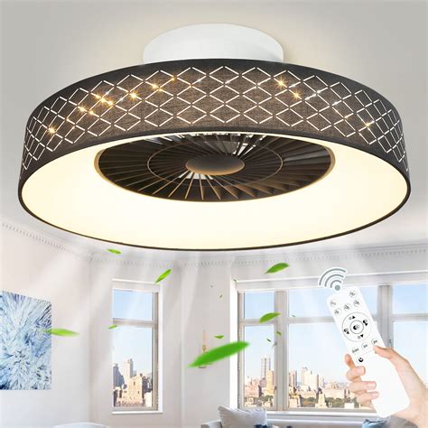 DLLT Remote Ceiling Fan with Led Light, 40W Modern Dimmable Ceiling Fan Lighting, 7 Invisible ...