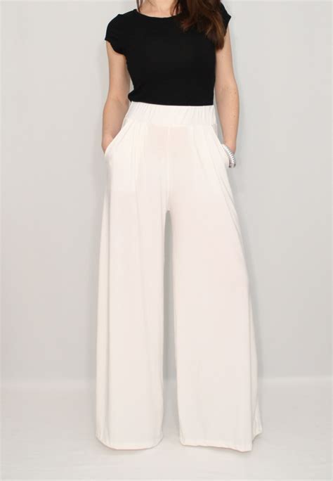 Women Ivory Pants With Pockets Wide Leg Pants Trousers Etsy