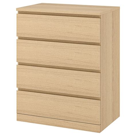 Комод с 4 ящиками - IKEA MALM МАЛЬМ ИКЕА, 80x100х48 см, дубовый шпон ...