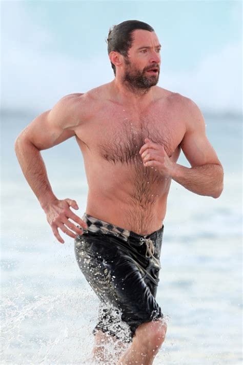 Hugh Jackman Shows Off His Fit Physique At Bondi Beach In Australia