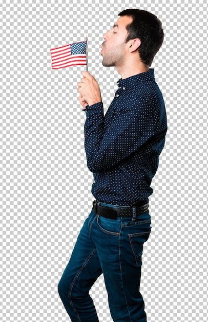 Premium PSD | Handsome man holding an american flag