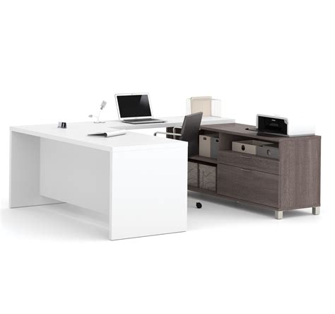 Premium Modern U-shaped Desk in White & Bark Gray – ComputerDesk.com