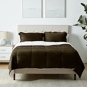 Amazonbasics Micromink Sherpa Comforter Set Full Queen Chocolate