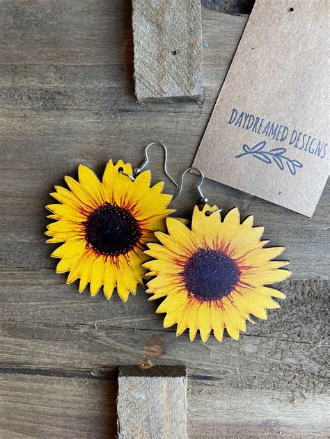 Painted Wood Sunflower Earrings Etsy