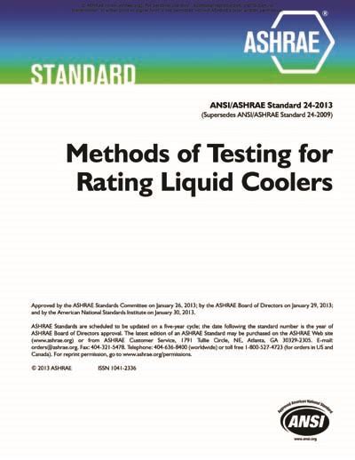 Ansi Ashrae Standard Methods Of Testing For Rating Liquid Coolers