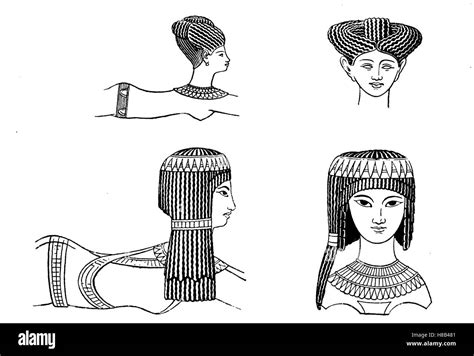 Ladies' hairstyles in ancient Egypt, ca 1200 BC, after finding on Stock ...