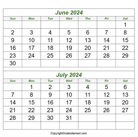 June July 2024 Calendar With Holidays | Calendar Next