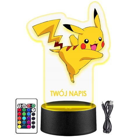 LAMPKA NOCNA LED PIKACHU POKEMON 3D PILOT Prezent URODZINY Statuetka