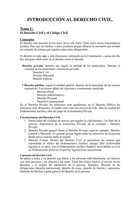 Civil Apuntes IntroducciÓn Al Derecho Civil Tema 1 El Derecho