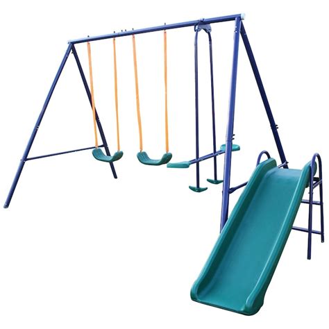 Kahomvis Metal Swing Set with Slide Commercial/Residential 2-Swings ...