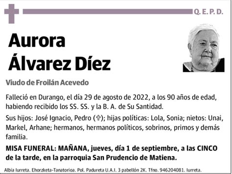 Aurora Lvarez D Ez Esquela Necrol Gica El Correo