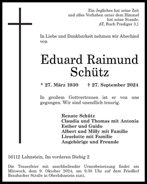 Traueranzeigen von Eduard Raimund Schütz rz trauer de